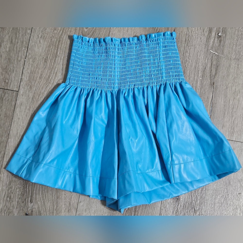 NWT Queen of Sparkle  Blue faux leather swing shorts sz XS